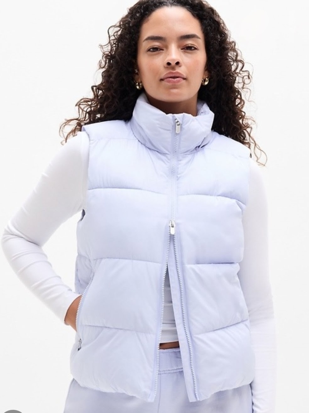 Athleta Stratus Puffer Vest Hooded Size Medium Gossamer/Baby Blue